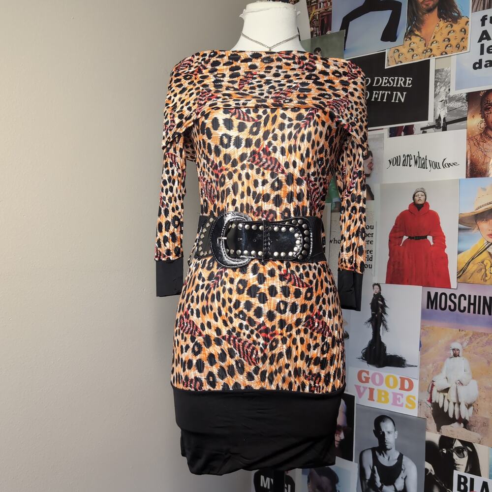Y2K Belted Leopard Dress
